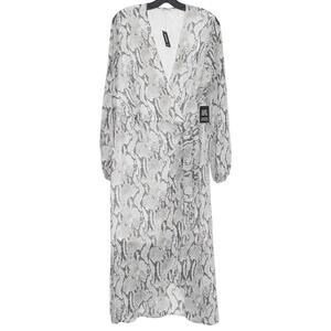 NWT Express Snake Print Wrap Dress Sheer Gray Maxi L Resort Vacation Going Out